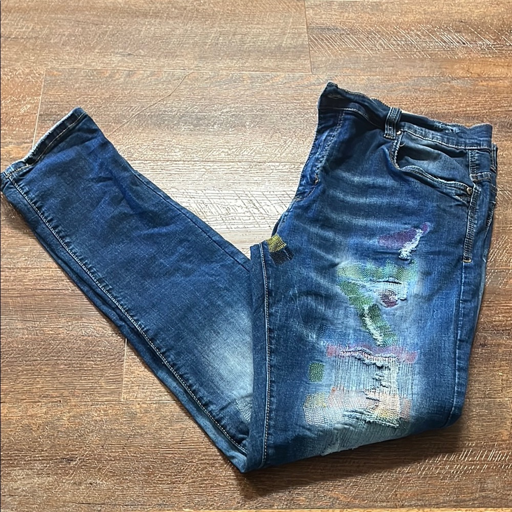 Industrial Indigo Distressed Blue Jeans 38x34